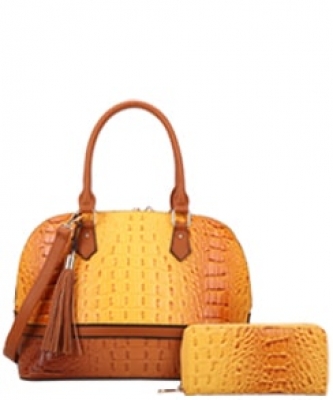 2in1 Crocodile Skin Satchel Wallet Set CY-8618W MUSTARD